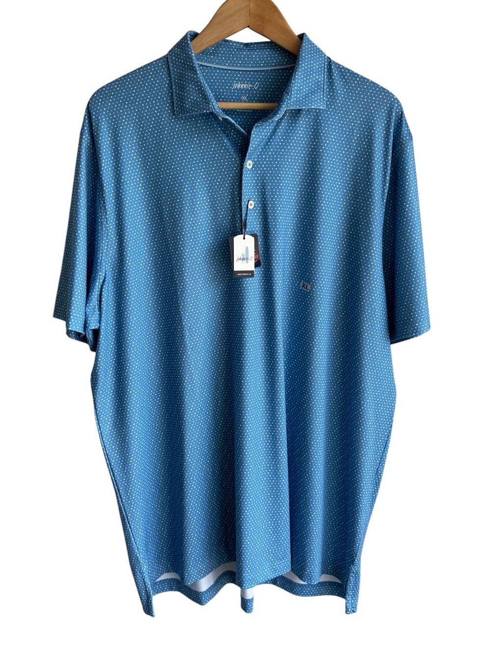 Johnnie O Athletic Polo Shirt Mens XL Blue Polka Dot Sporty Golf Casual NWT